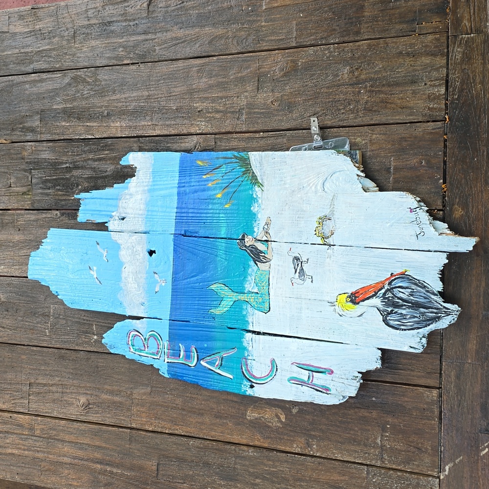 Reclaimed Wood Painting "Mermaid  Sunning"
